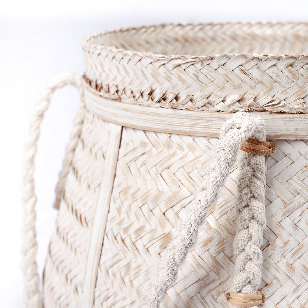 Weißer Korb BIKU | Pflanzenkorb | Wäschekorb | Großer Boho-Aufbewahrungskorb rund aus Bambus - Roo's Gift Shop