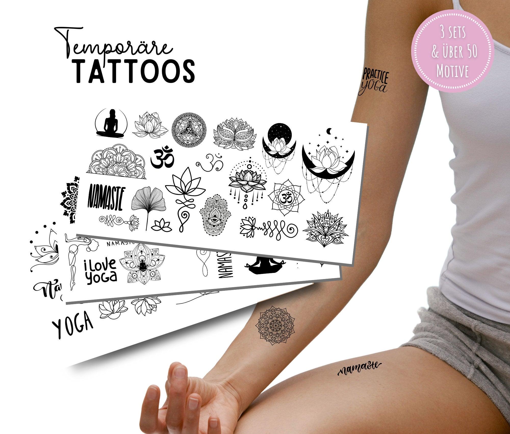 Yoga Tattoos | temporäre Tattoos | 3 Sets | mehr als 50 Motive | Lotusblüte Namasté - Roo's Gift Shop