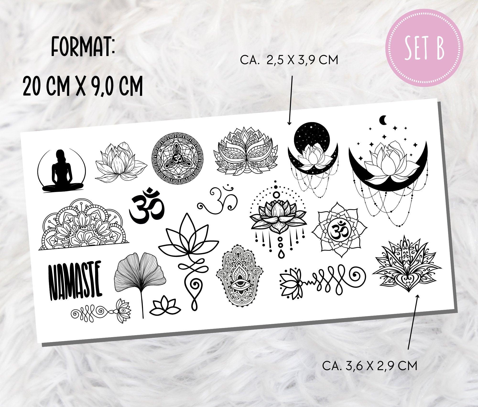 Yoga Tattoos | temporäre Tattoos | 3 Sets | mehr als 50 Motive | Lotusblüte Namasté - Roo's Gift Shop