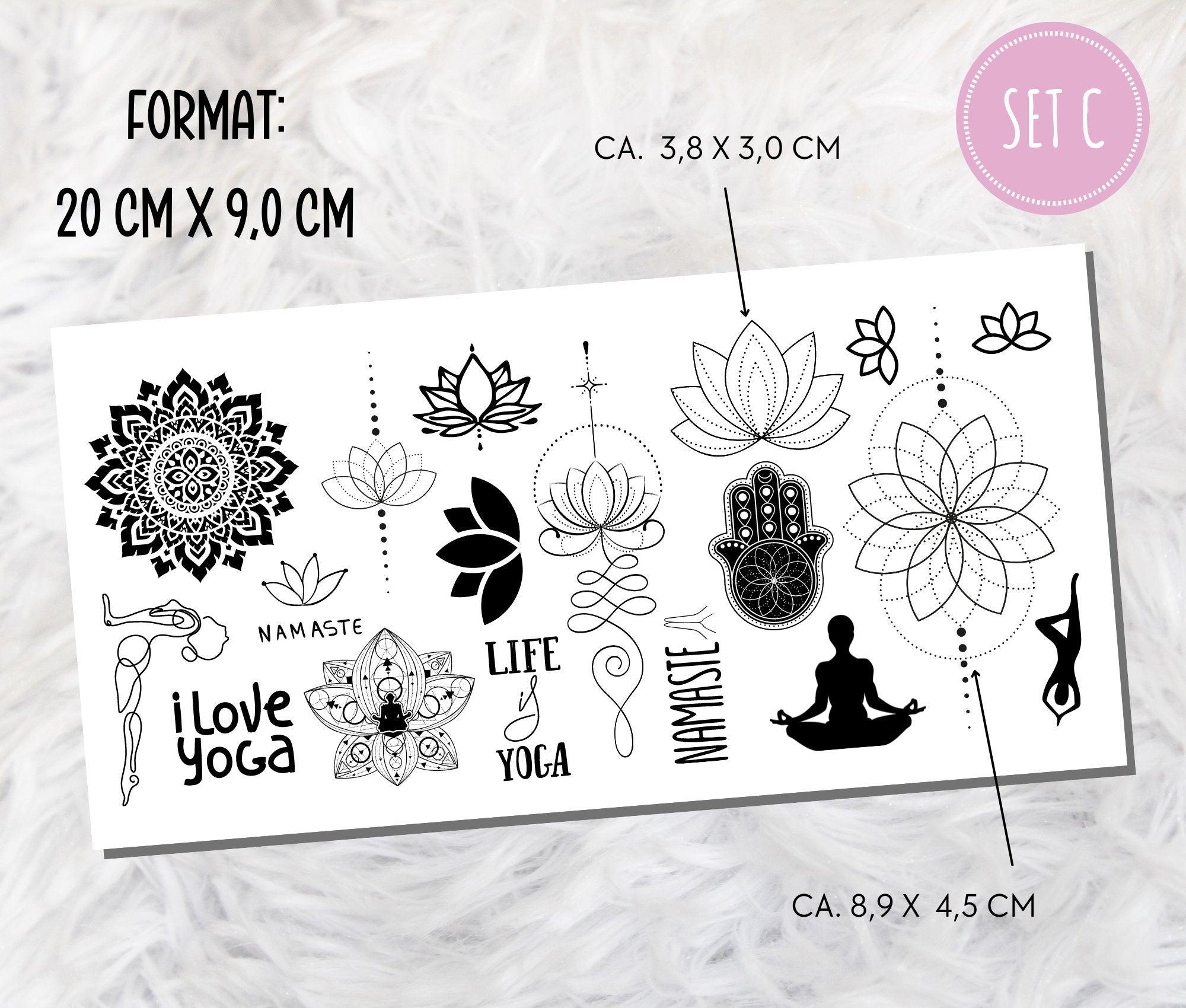 Yoga Tattoos | temporäre Tattoos | 3 Sets | mehr als 50 Motive | Lotusblüte Namasté - Roo's Gift Shop